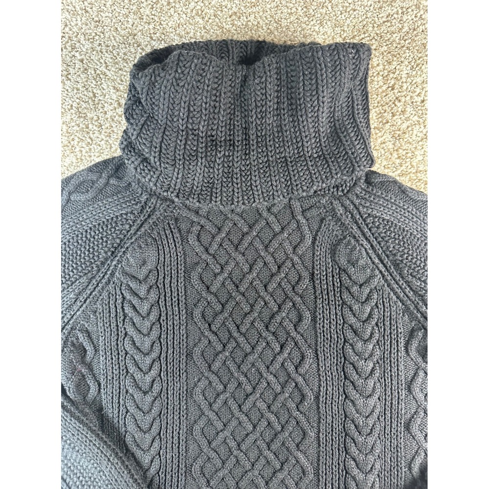 Talbots Petites Black Cable Knit Turtleneck Sweater Cotton Wool Cashmere SP